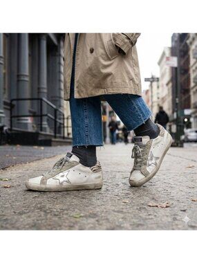 Golden Goose Superstar Womens 38 White Silver Pony Ziger Sneakers Leather Low To